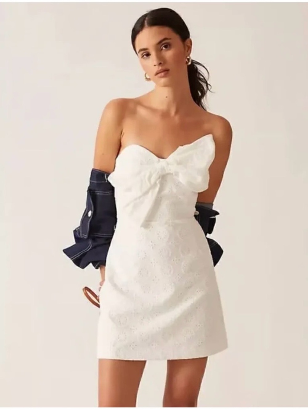 Hutch White Strapless Eyelet Mini Dress with Front Bow ANTHROPOLOGIE